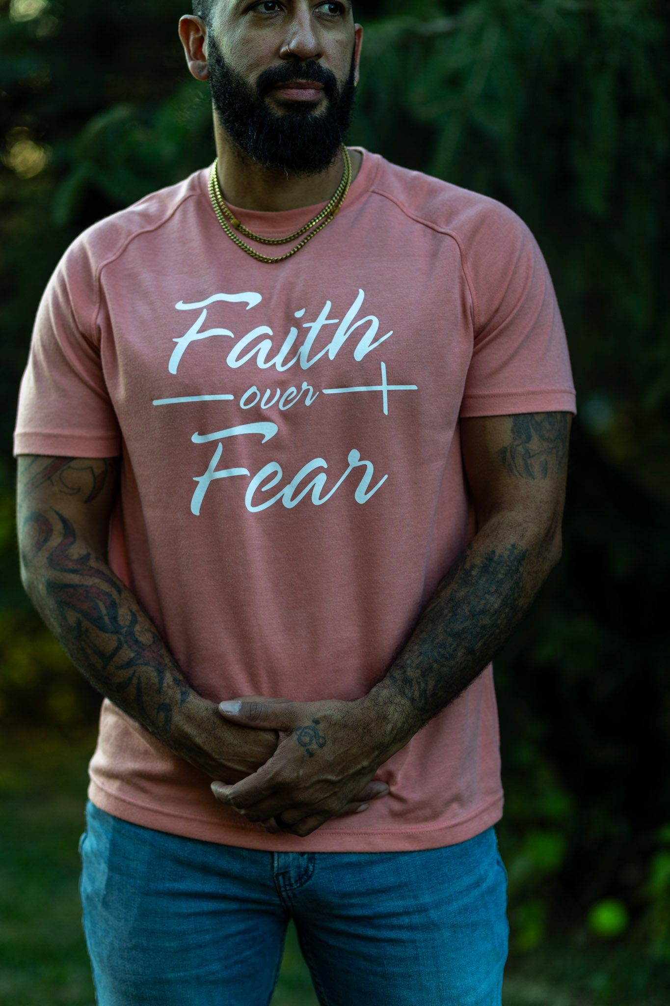Large Peach t-shirt (faith over fear)